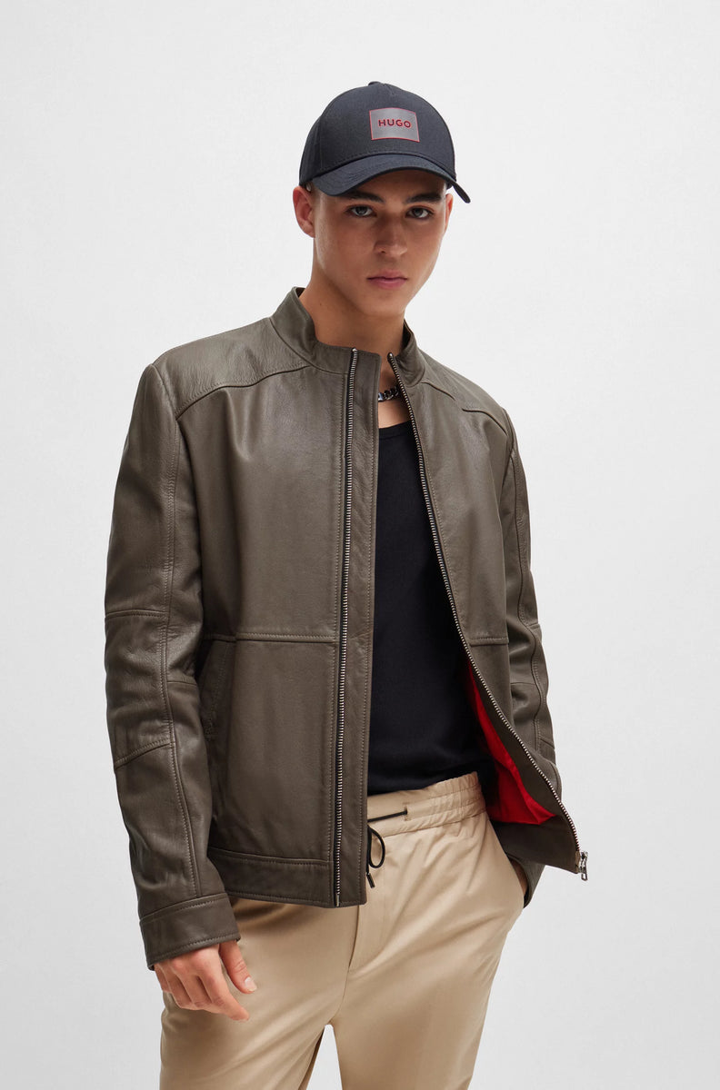 Hugo boss tan leather jacket sales