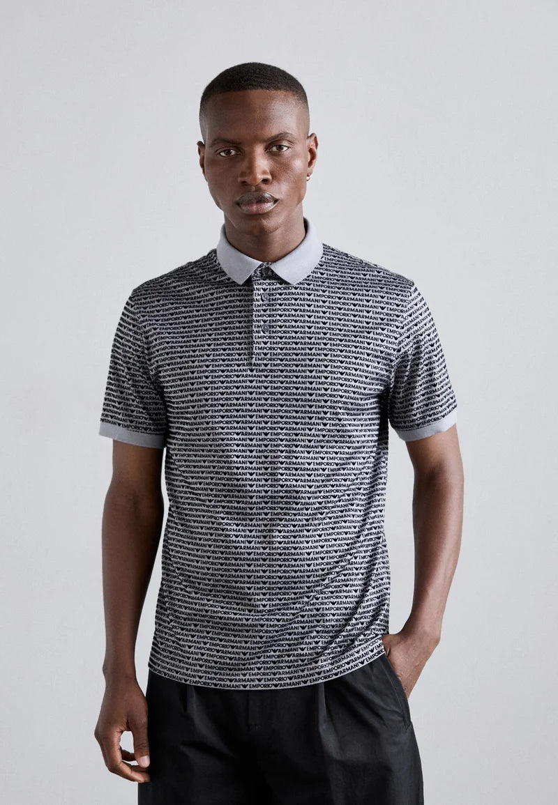 Tシャツ・カットソー EMPORIO ARMANI Printed Lyocell Blend Polo Shirt Emporio Armani Lyocell Blend Polo-Grey/Black – Phases Men's