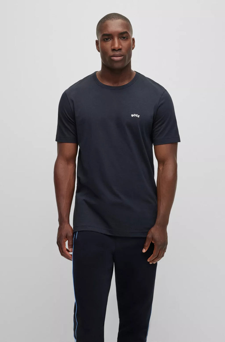 BOSS Maglietta Jersey Curved Uomo: T-shirt In Puro Cotone Nero, Taglio Morbido E Comfort
