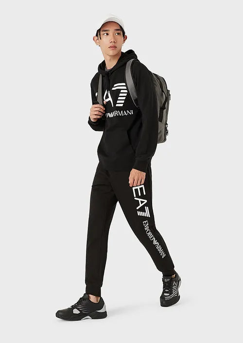 EA7 Emporio Armani Cotton Drawstring Sweatpants Joggers Black with Whi Phases Men s Fashion